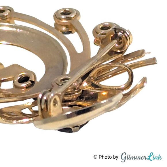 Vintage 1950s Purple Rhinestone Floral Spray Gold Tone Brooch Pendant - Picture 6 of 8